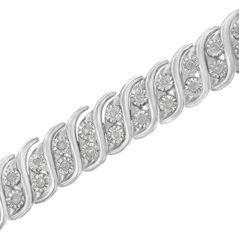 .925 Sterling Silver 1.0 Cttw Miracle Set Diamond Two Row S Link Bracelet(I-J Color, I3 Clarity) -7.75"