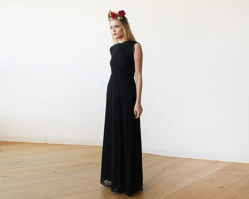Black Lace Sleeveless Open Back Maxi Dress SALE 1141