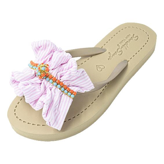 Pink Hudson Stripe Ruffle - Flat Flip Flops Sandal