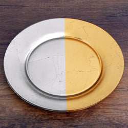 GILT MEZZO Set/4 Gold/Silver Dinner Plates