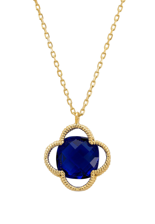 Open Clover Flower Gemstone Necklace Gold Sapphire