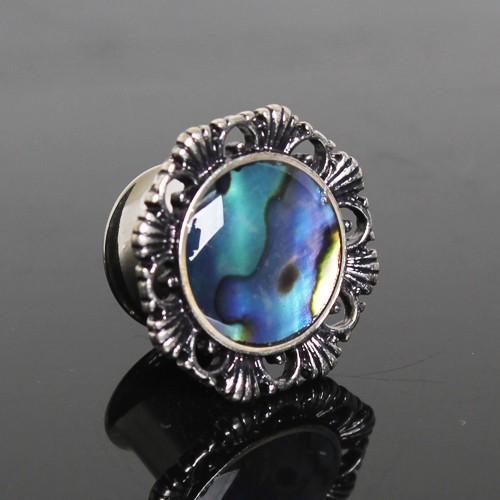 316L Stainless Steel Ornate Plug With Natural Abalone Inlay