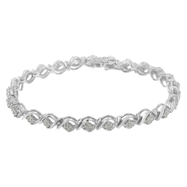 Sterling Silver Diamond Cluster Link Bracelet (1 Cttw, I-J Color, I2-I3 Clarity)