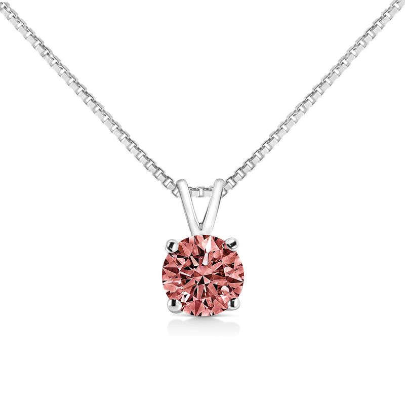 10K White Gold 1/2 Cttw Round Brilliant Cut Lab Grown Pink Diamond 4-Prong Solitaire Pendant Necklace (Pink Color, VVS2-