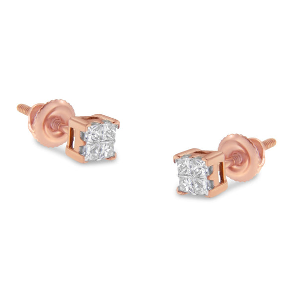 10KT Yellow Gold Princess Diamond Stud Earring (1/4 Cttw, J-K Color, I1-I2 Clarity)