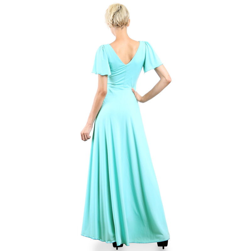 Evanese Women's Slip on Evening Party Formal Long Dress Gown With Short Sleeves