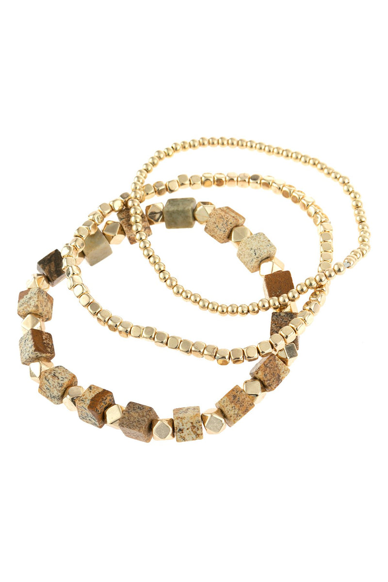 Hdb3114 - Natural Stone Mix Ccb Charm Bracelet