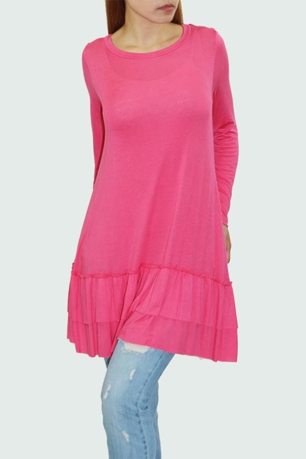 Long Sleeve Pleated Bottom Tunic - Coral