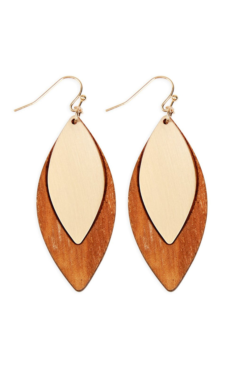 E6794 - Satin Metal Wood Earrings