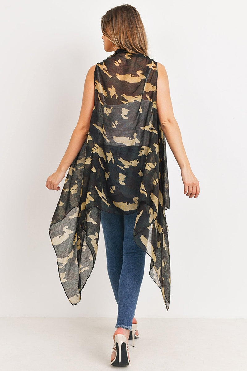 Hdf3165 - Camouflage Print Open Kimono