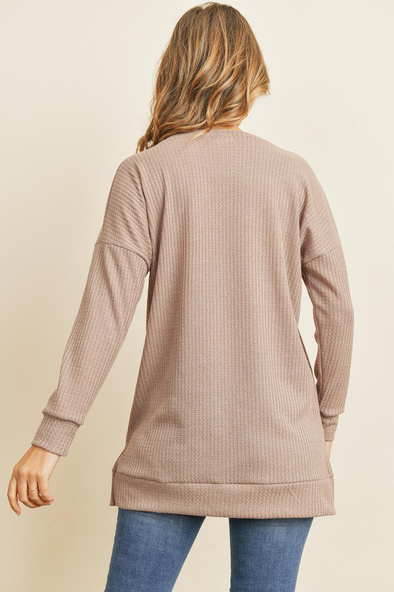 Solid Waffle Round Neck Tunic Top