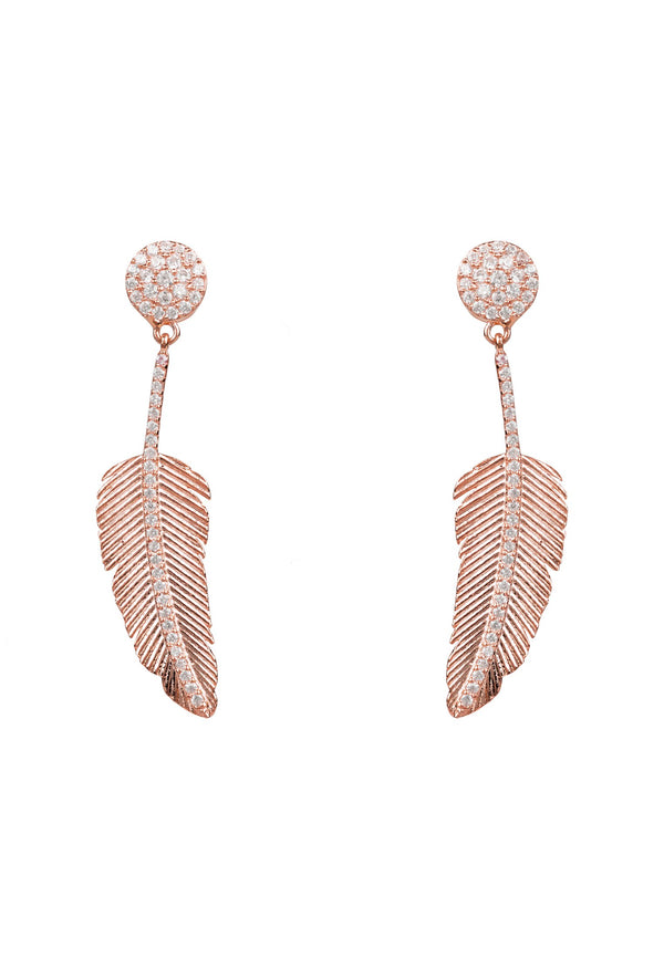 Angelic Feather Drop Earring Rose Gold