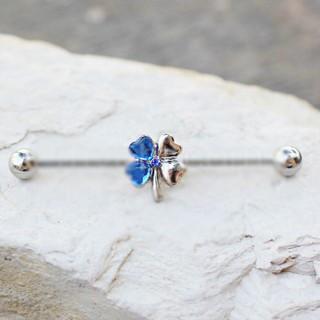 316L Stainless Steel Blue Clover Leaf Industrial Barbell