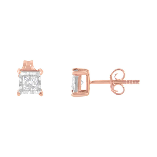 14K Rose Gold Plated Two-Tone .925 Sterling Silver 1/2 Cttw Princess-Cut Square Near Colorless Diamond Solitaire Miracle