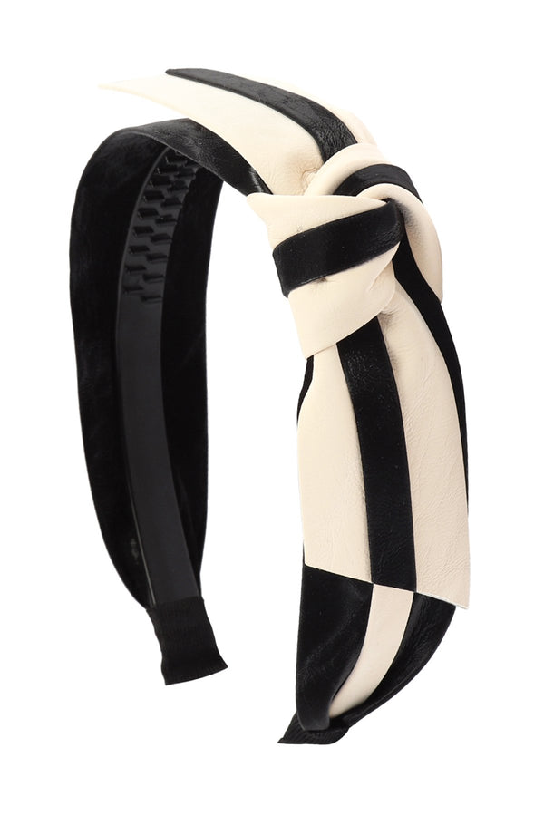 Hdh3137bk - Striped Leather Bow Fashion Headband