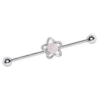316L Stainless Steel White Opal Star Industrial Barbell
