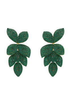 Petal Cascading Flower Earrings Gold Emerald Green
