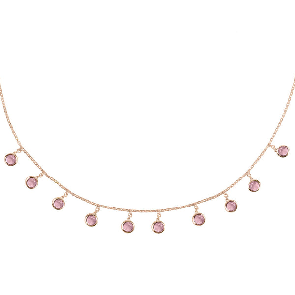 Florence Round Gemstone Necklace Rosegold Pink Tourmaline
