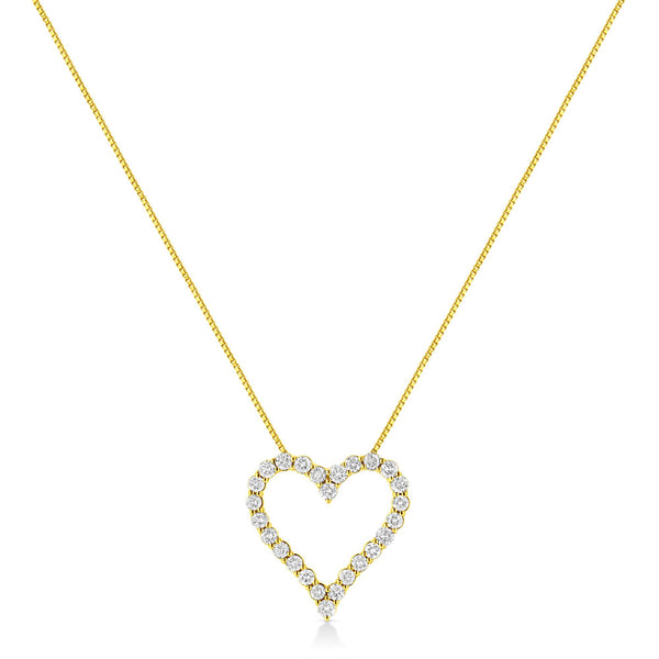 14K Yellow Gold Plated .925 Sterling Silver 2.00 Cttw Shared Prong-Set Round Brilliant-Cut Diamond Open Heart 18" Pendan