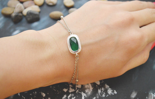 White Gold Double Layered Emerald Bracelet