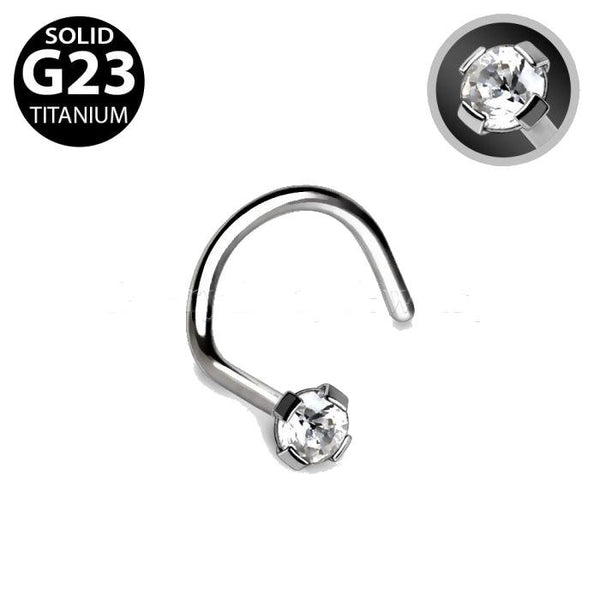 Titanium Prong Set CZ Screw Nose Ring