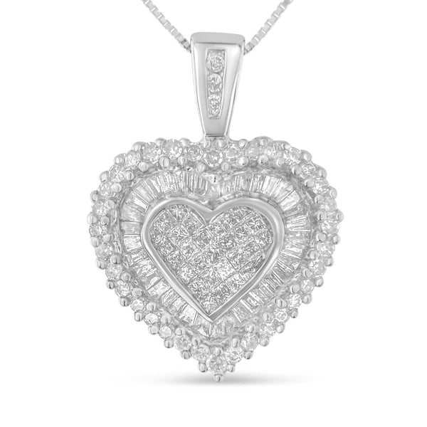 10K White Gold 1 Cttw Multi Cut 1 Cttw Diamond Heart Pendant Necklace (H-I, I1-I2)