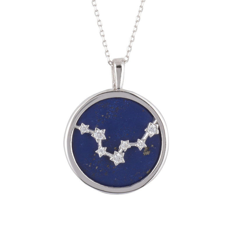 Zodiac Lapis Lazuli Gemstone Star Constellation Pendant Necklace Silver Pisces