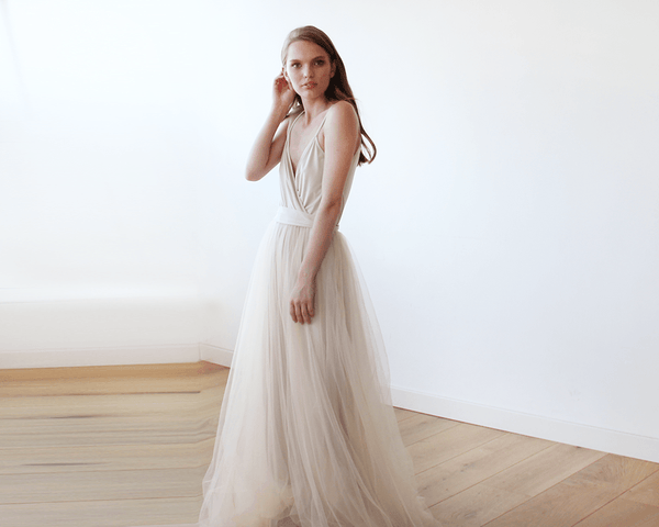 Champagne Wrap Maxi Tulle Dress 1053