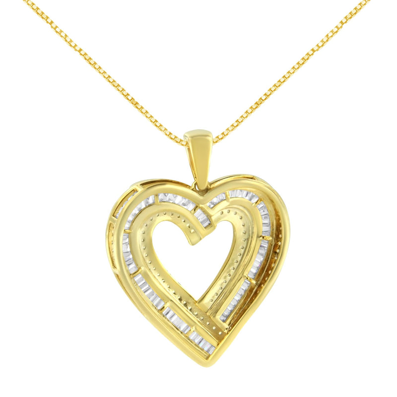14K Yellow Gold Plated .925 Sterling Silver 1 3/8 Cttw Baguette Diamond Composite Heart 18" Inch Pendant (I-J Color, I1-