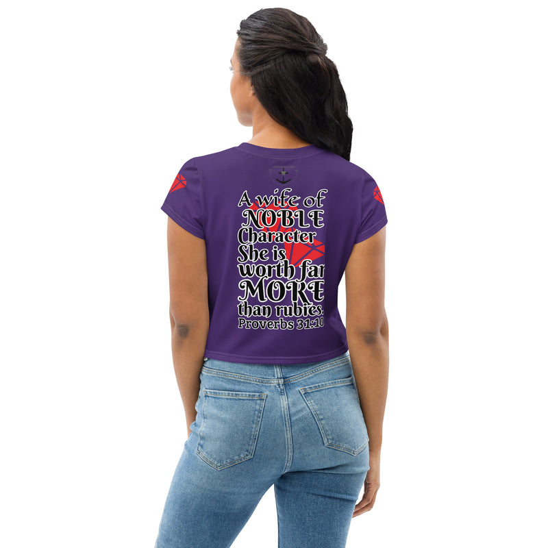 MORE THAN RUBIES-PROVERBS 31DERFULL Purple Crop Top With Red Rubies on Sleeves