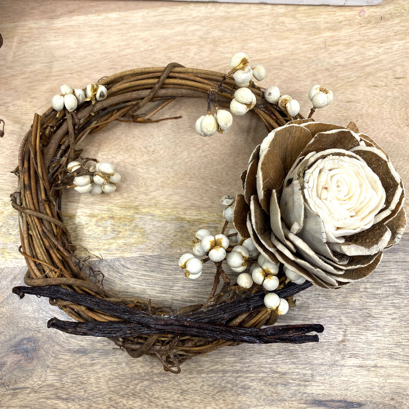 Vanilla Bean, Grapevine Wreath Ornaments With Dried Flowers, 6”