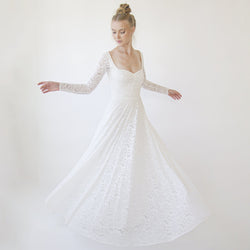 Ivory Sweetheart Lace Wedding Dress With Long Sleeves #1361