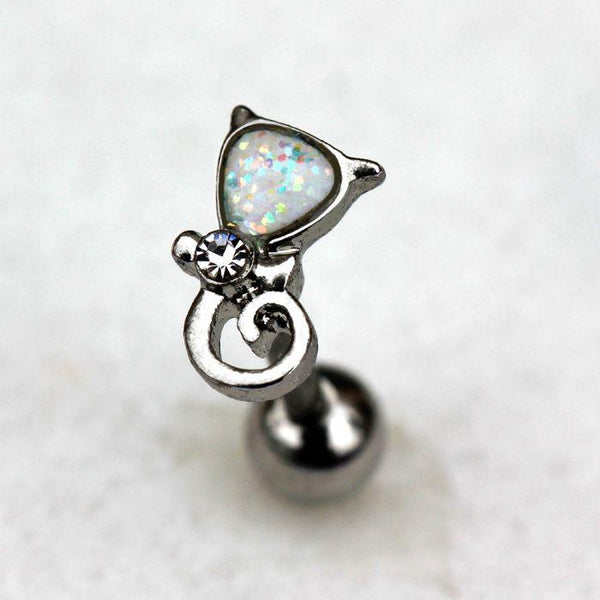 316L Stainless Steel White Synthetic Opal Cat Cartilage Earring
