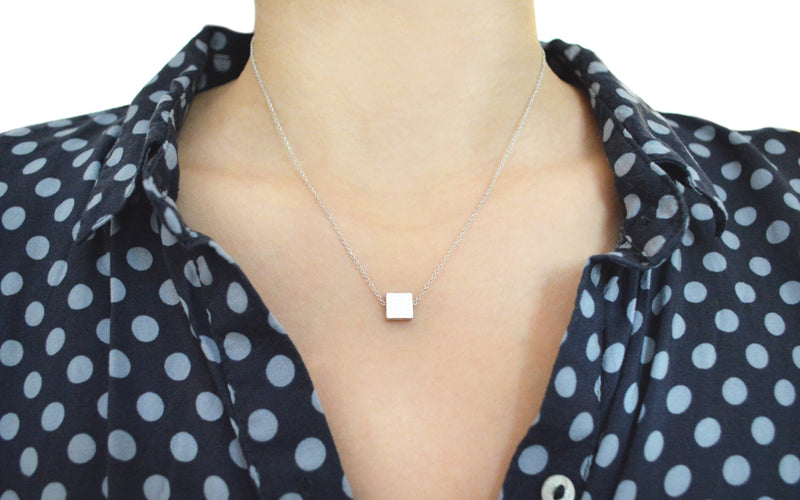 White Gold Hammered Square Necklace