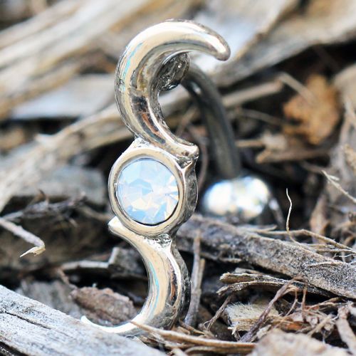316L Stainless Steel Crescent and Full Moon Top Down Navel Ring