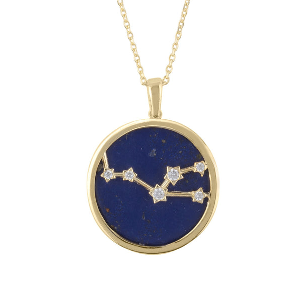 Zodiac Lapis Lazuli Gemstone Star Constellation Pendant Necklace Gold Taurus