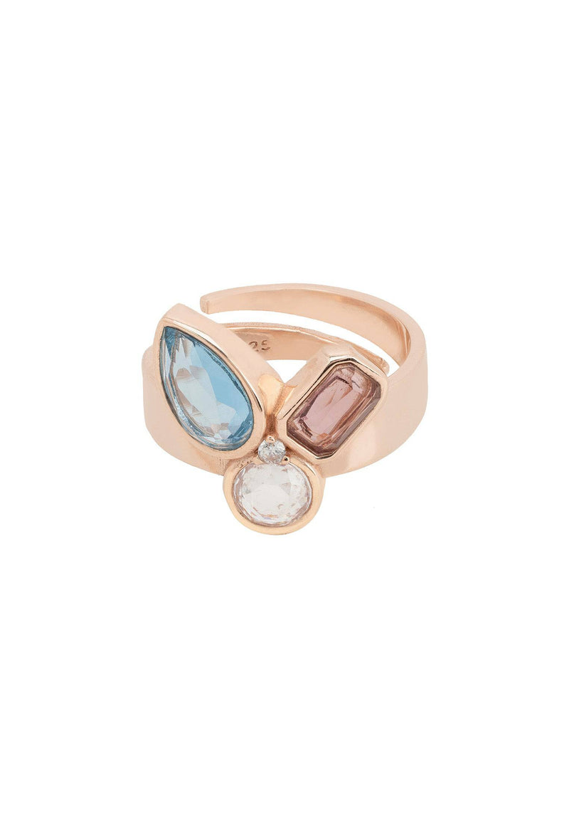 Paris Triple Gemstone Adjustable Ring Rosegold