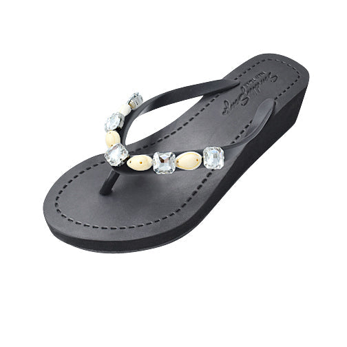 Shell Beach - Mid Wedge Flip Flops With Stones