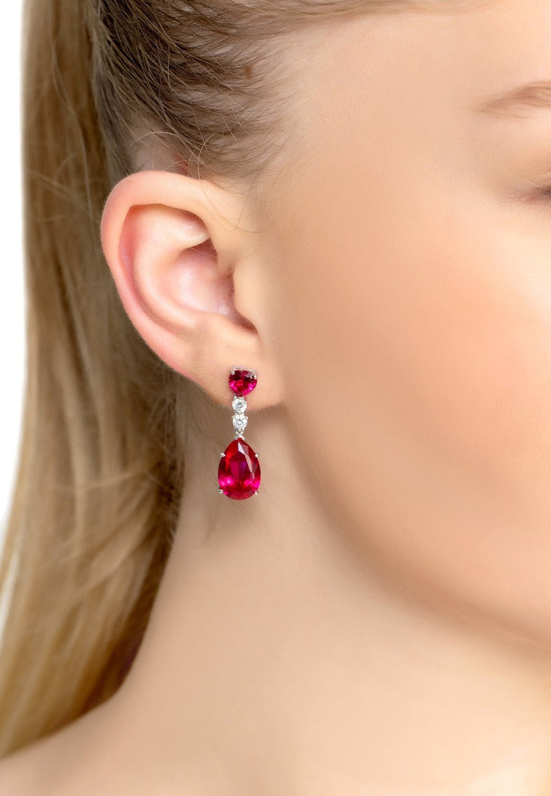 Augusta Ruby Teardrop Earrings Silver