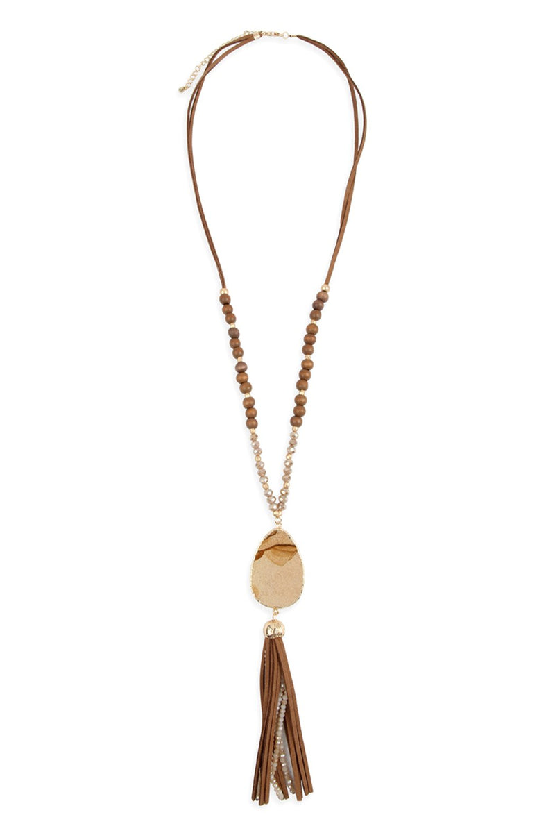 Hdn2755 - Natural Stone Tassel Pendant Necklace