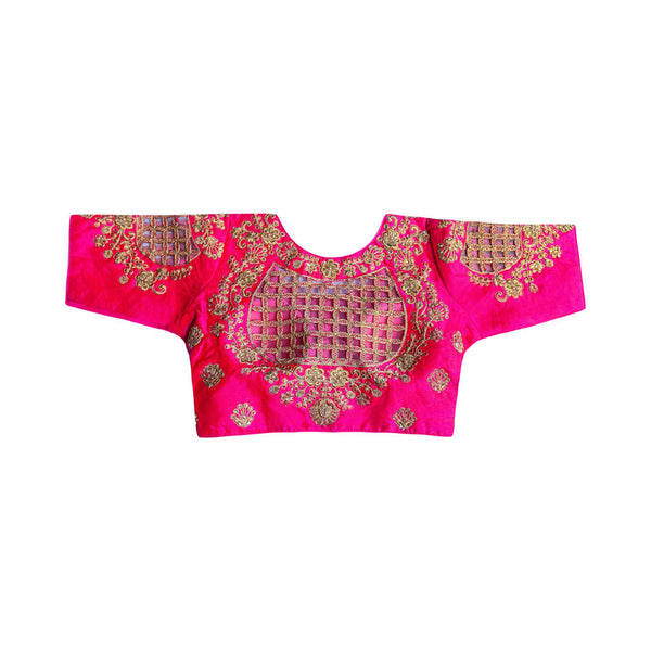 Readymade Saree Blouse With Elbow Length Sleeves  - Hot Pink