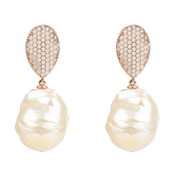 Classic Baroque Pearl CZ Drop Earrings Rosegold