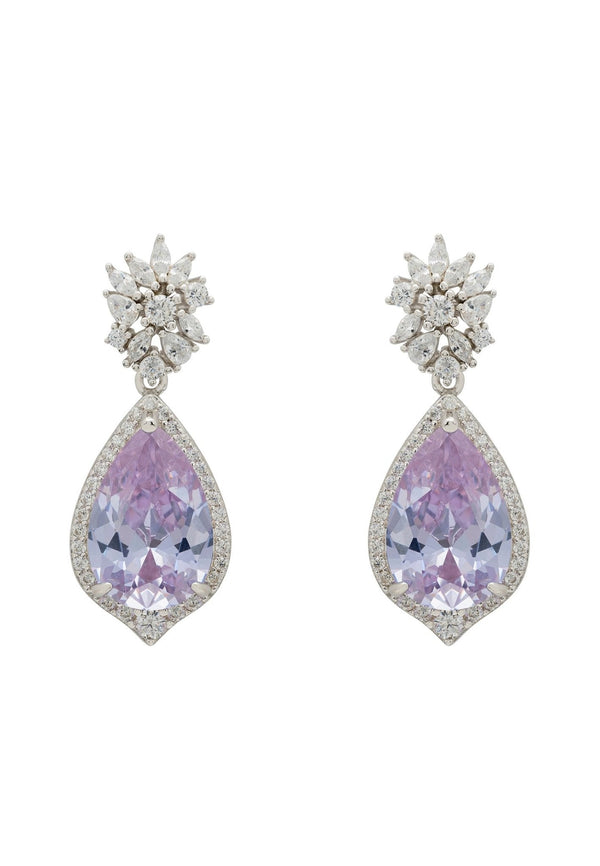 Olivia Teardrop Crystal Drop Earrings Tanzanite Blue Silver
