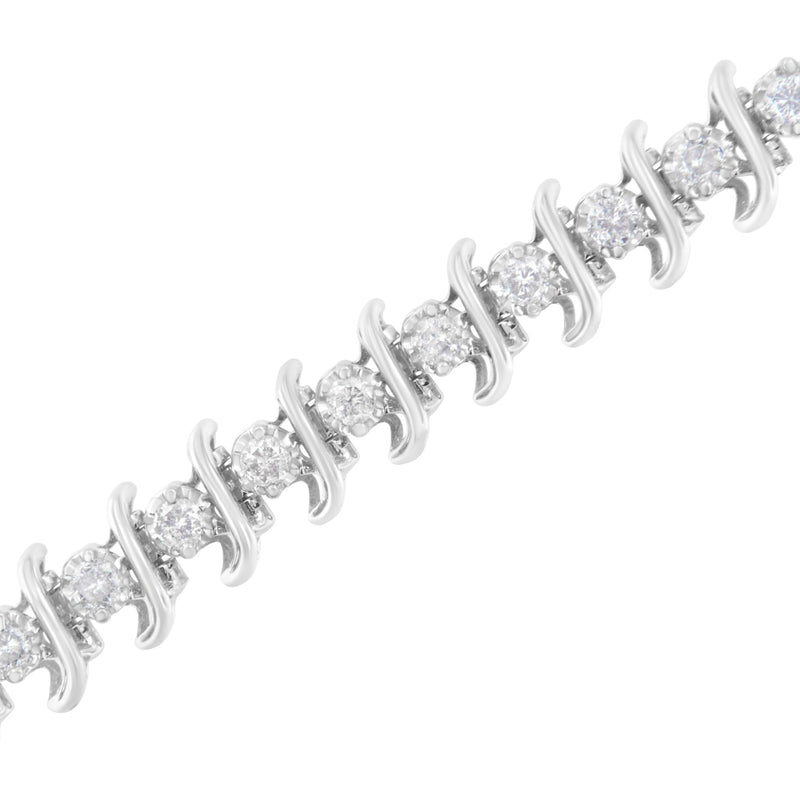 .925 Sterling Silver 3 Cttw Diamond "S" Link Bracelet (I-J Clarity, I2-I3 Color) - Size 7.5"