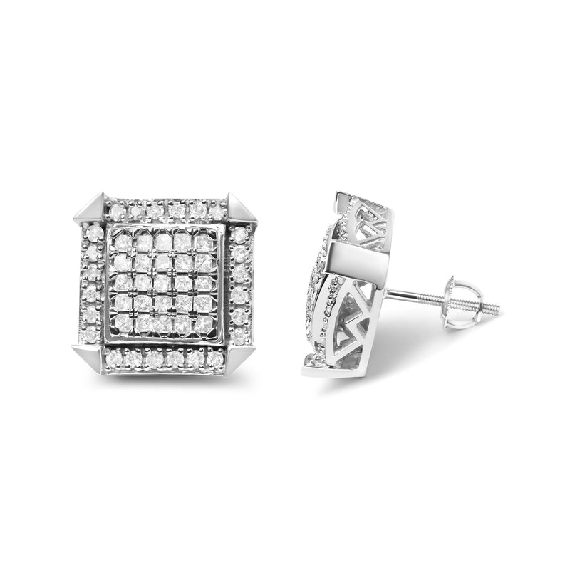 10K White Gold 1.0 Cttw Diamond  Composite With Halo Stud Earrings (H-I Color, I1-I2 Clarity)