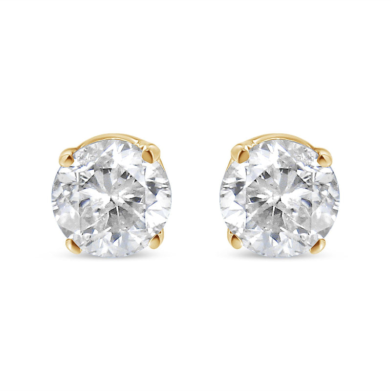 AGS Certified 1/2 Cttw Round Brilliant-Cut Diamond 14K Yellow Gold Classic 4-Prong Solitaire Stud Earrings (J-K Color, I