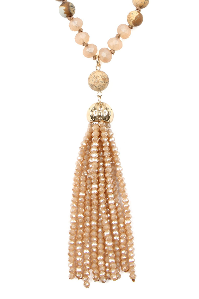 Hdn2237 - Beaded Tassel Pendant Necklace