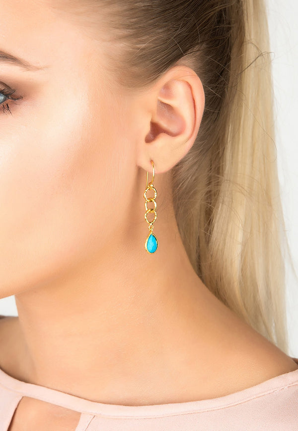 Linked Gemstone Drop Earring Gold Turquoise