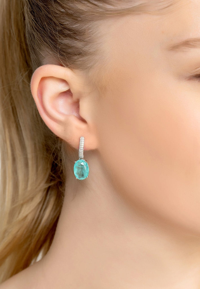 Alexandra Oval Drop Earrings Silver Paraiba Tourmaline