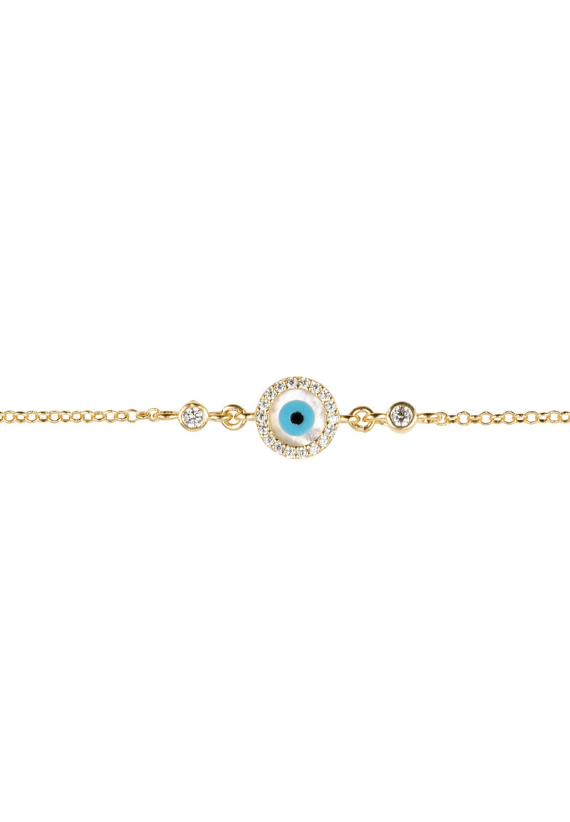 Evil Eye Round Mother of Pearl Gemstone Bracelet Gold